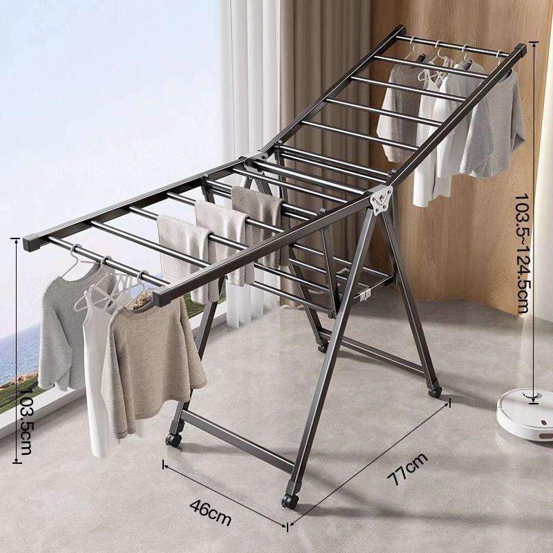 Folding Floor-Standing Clothes Drying Rack for Household, Bedroom, Balcony, Indoor Use - Ideal for Baby Clothes and Quilts.