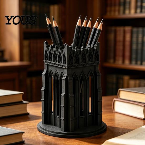 Medieval Style Pencil Holder Gothic Pen Holder, Cathedral Makeup Brush 3D Printed Church Architecture Desk Organizer Organizer, Vanity Storage Cup for