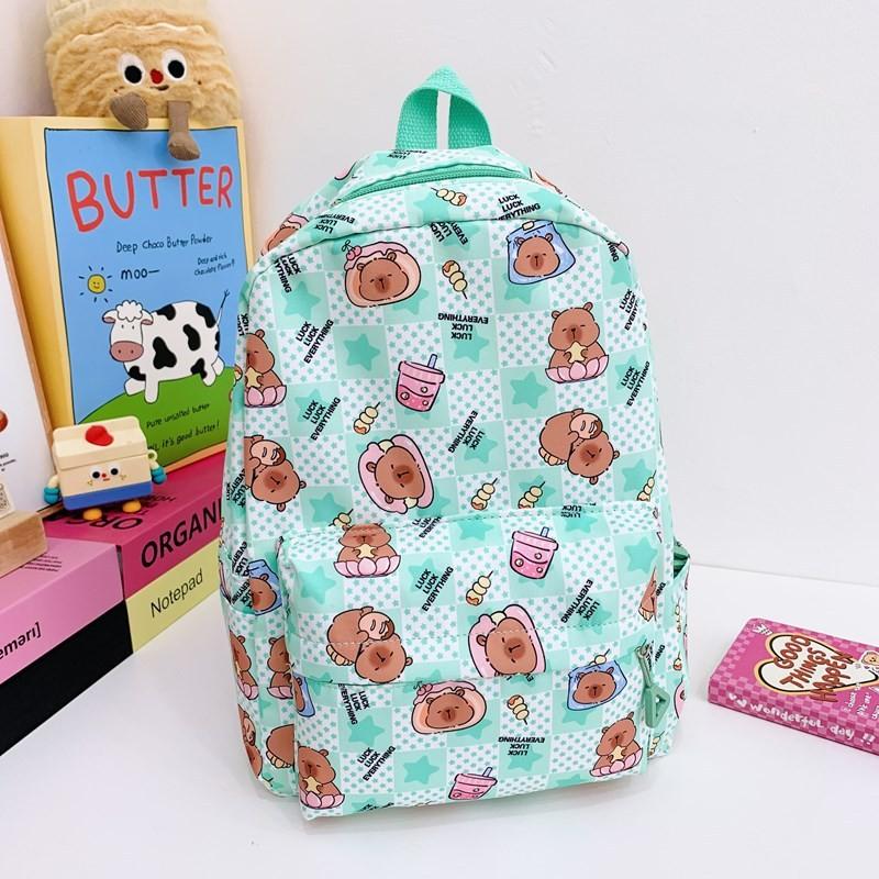 Capybara Cute Pudding Milk Tea Checkered Cartoon Pattern Children Backpack