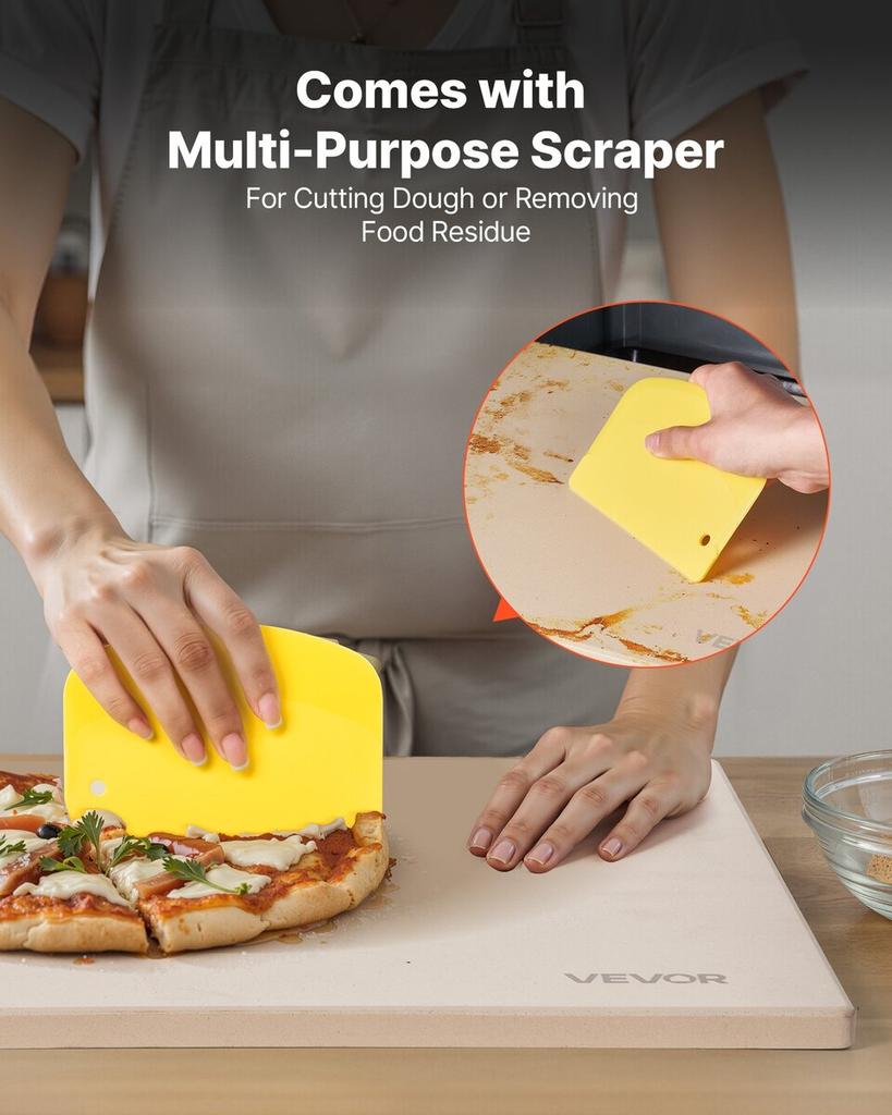 Pizza Stone, 406 X 355 Mm Rectangular Cordierite Pizza Stone, Extra Large Baking-Stone with Scraper, 15 Mm Thick Heat-Resistant Cordierite, for