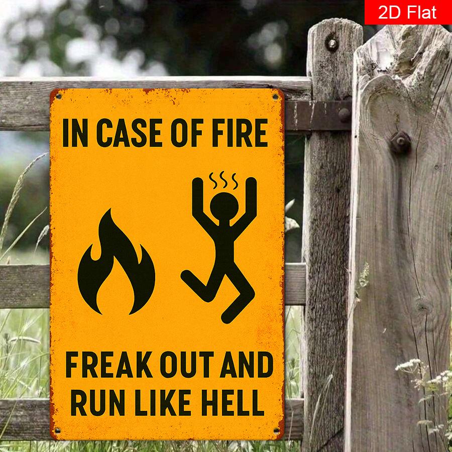 Run Like Hell  Escape Madness Vintage Metal Sign x Inch Yellow Black Flame Design Wall Decor for Home Bar Cafe Man Cave