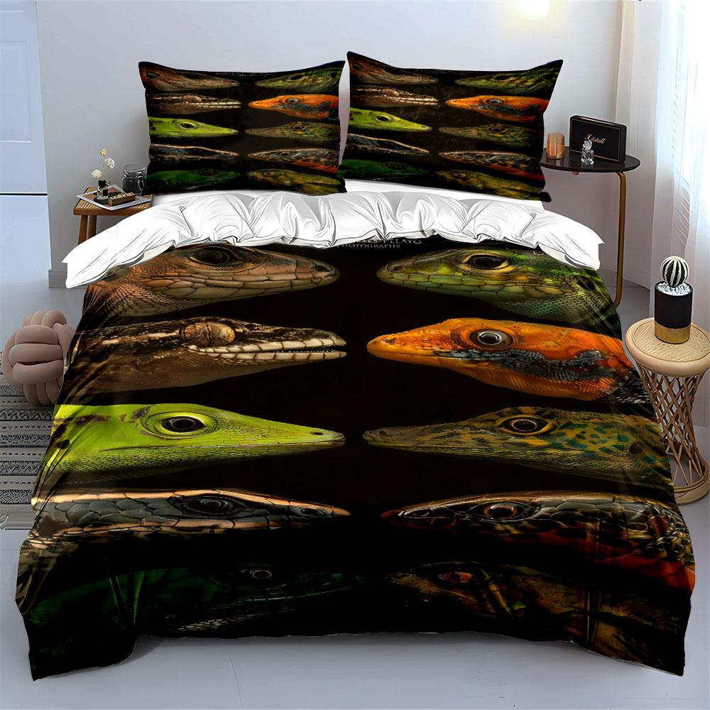 Colorful Reptile Head Illustrations. Bedding Sets Duvet Cover Sets Duvet Covers Pillowcases(1 * Duvet Cover 2 * Pillowcases Without Duvet Insert)