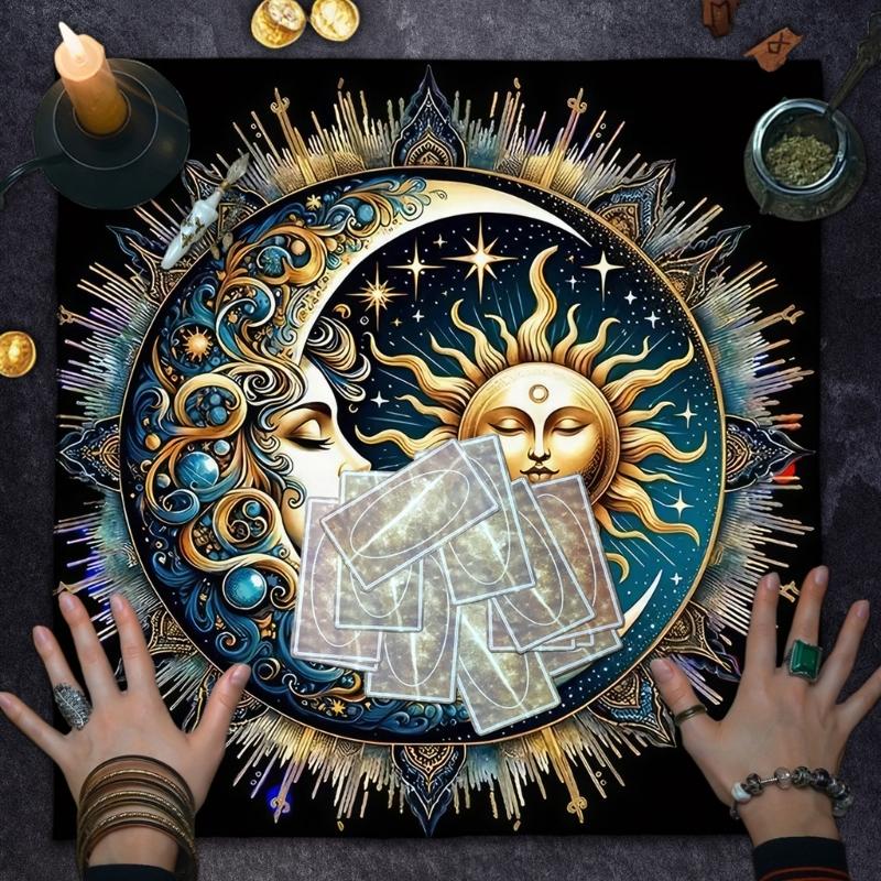Sun Moon Pattern Astrology Tablecloth Altars Cloth Square Divinations Card Table Cloth Witchcrafts Deck Cloth