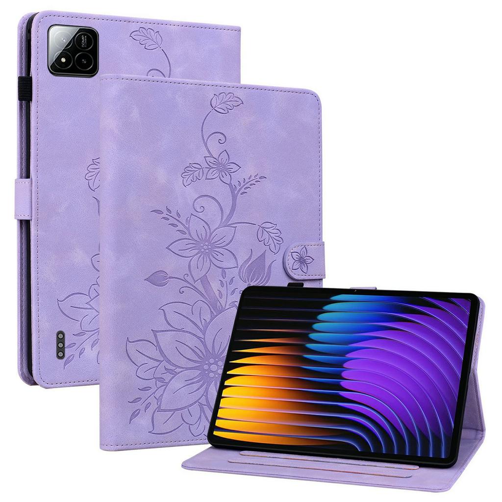 For Xiaomi Poco Pad X1/Pad 8 Pro/Pad 8/Pad 7 Pro/Pad 7 Case Lily Flower Imprint Card Slots Leather Tablet Cover