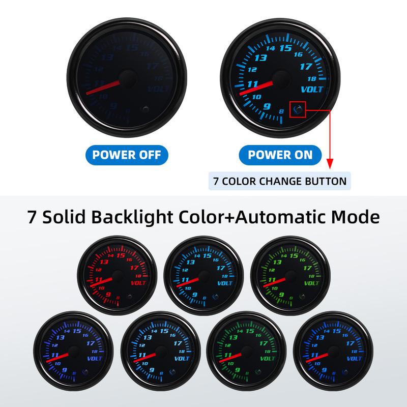 2'' 52mm 7 Color Oil Temperature Gauge Boost Bar PSI Water Temp Oil Pressure Air Fuel Ratio RPM Tachometer for 12V Car Gauges