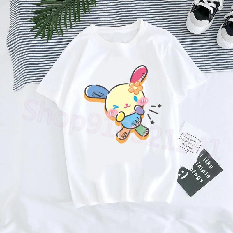 Usahana Bunny Cartoon Graphic Cotton T-Shirt for Women Harajuku Kawaii Style Cute Funny Print Casual Short Sleeve Round Neck Top