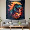 "Colorful T-Rex In Jungle Sunset Scene" Patterned Tapestry Decorative Wall Hanging, Home Bedroom Living Room Decor