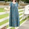 Vintage Print Loose Dresses For Women Plus Size Short Sleeve Casual Long Dress Summer Elegant Middle-aged Women's Clothing
