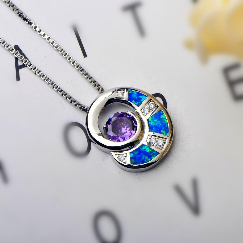 Blue Opal Inlay Vortex Pendant Necklace with Sweater Chain