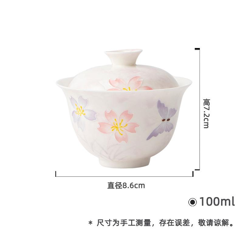

100ml Hand-painted Cherry Weaving Butterfly Gaiwan Vintage Tea Tureen Tea Bowl With Lid Kit Tea Maker Cover Bowl Cha Ornaments