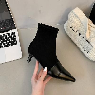 Mode Puntige Neus Dames Sneeuw Enkellaarsjes Middenhoge Hakken Designer Botas Winter Suède Schoenen 2024 Trend Goth Botas De Mujer