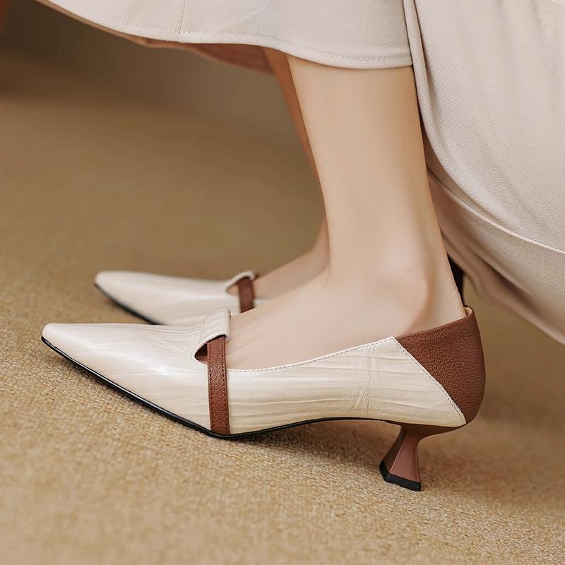 Fashion 2025 New Pointed Toe Women Loafers Shoes Mid Heels Shallow Sandals Pumps Autumn New Brand Casual Shoes Women Walking Dress Cozy