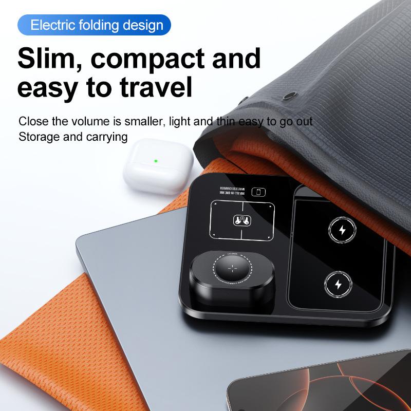 3 In 1 Electric Foldable Wireless Charger, Desktop Fast Charging Stand for iPhone 16 15 14 13 12, Motorized Pop-up Dock for Phone Watch AirPods