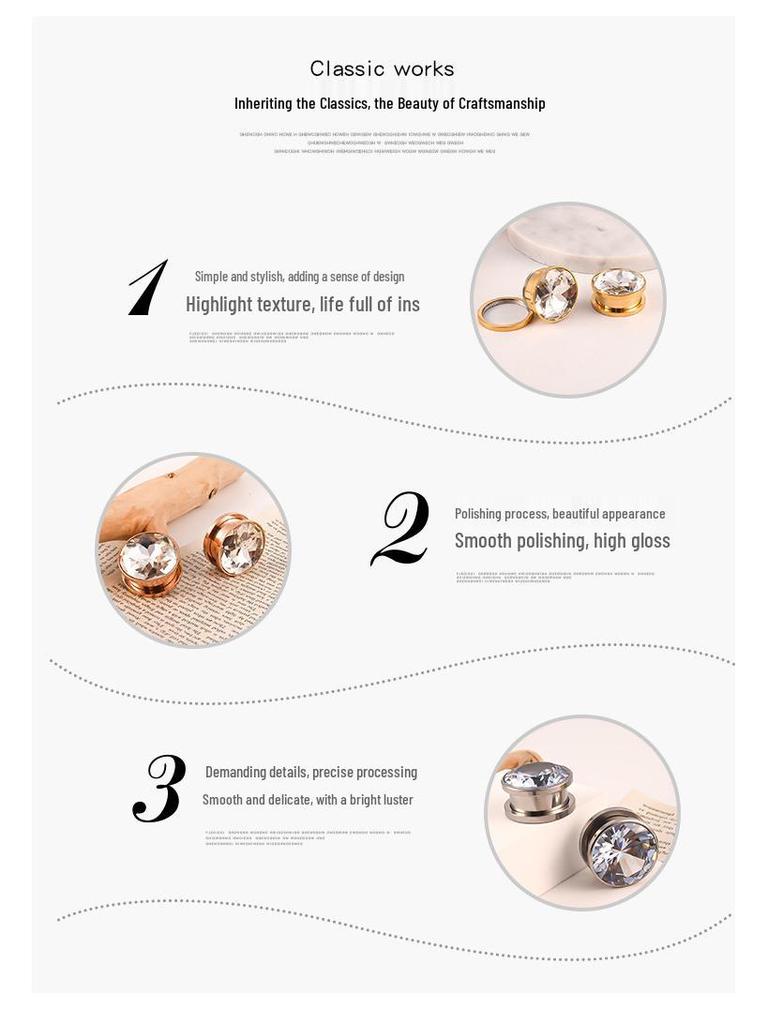 Écarteur d'oreille en acier inoxydable en forme de I pour patinage à roulettes avec accents de diamants - Bijou de piercing corporel style punk