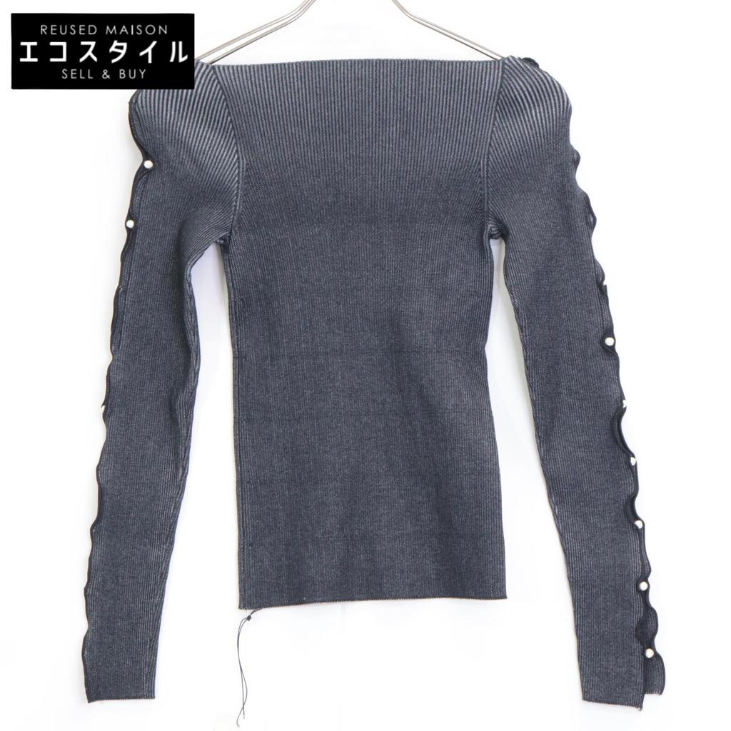 ADEAM 40891 Charcoal Off-the-Shoulder Pearl Knit Tops O charcoalUsed