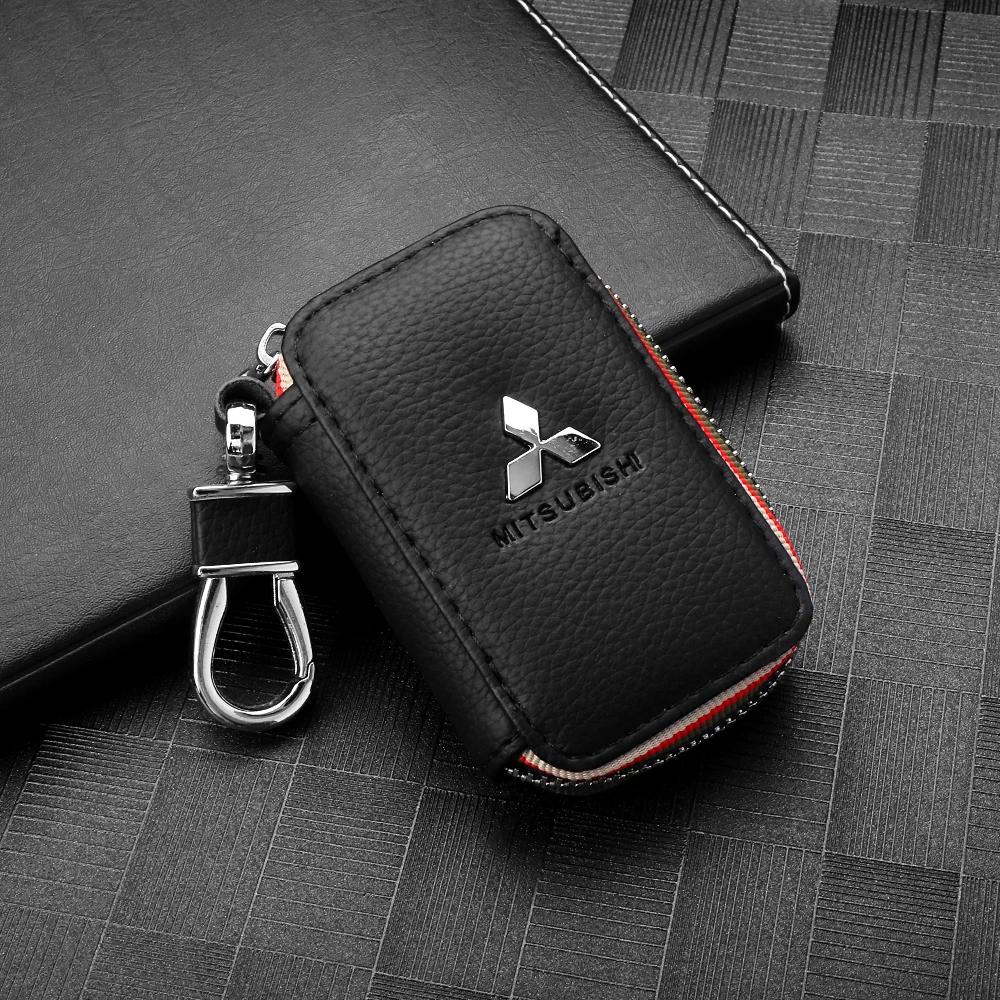 Luxus Retro Ledertextur Auto Schlüsseltasche Aufbewahrung Hufeisen Schnalle Schlüsselanhänger Tasche Auto Zubehör Für Mitsubishi Ralliart Lancer EX