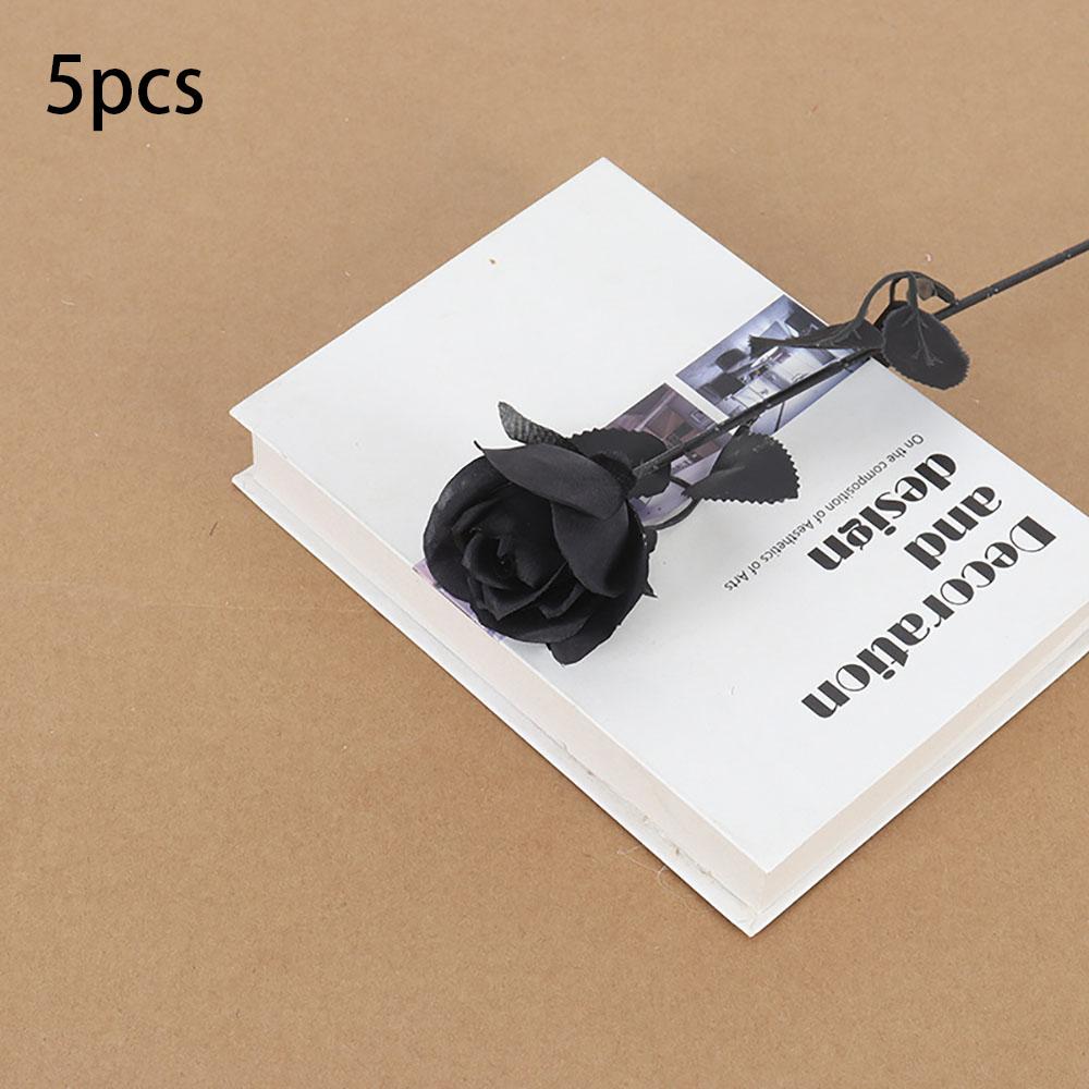 Black Artificial Rose Flowers Halloween Dark Horror Gothic Black Simulated Flower Bouquet for Home Wedding Party Halloween Decor
