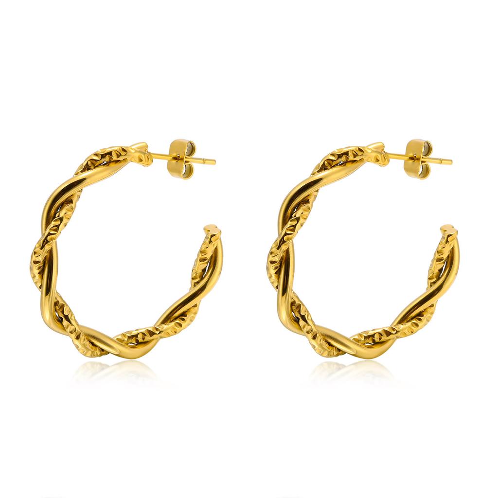 Stainless Steel Earrings, Twist Earrings, Gold C-shaped Earrings, Simple and Fashionable Women's Jewelry