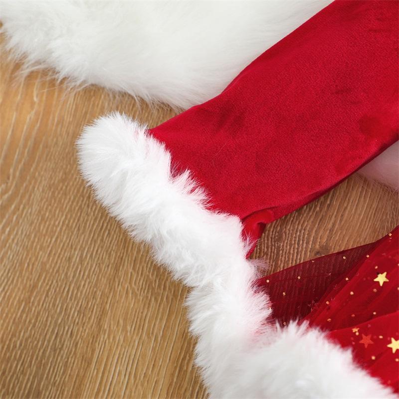 2 szt. Dziewczęcy strój świąteczny, pluszowa, patchworkowa sukienka z długim rękawem + zestaw opaski do włosów dla malucha, 0-24 miesięcy