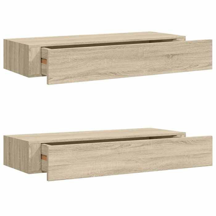 VidaXL Wall-mounted Shelves with Drawers 2 Pcs Oak 60x23.5x10 Cm MDF