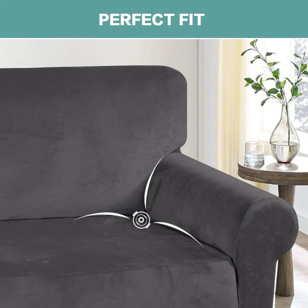 Stretch Velvet Couch Cover for Cushion Couch Covers Sofa Slipcovers with Non Skid Foam Elastic Bottom Furniture Protector