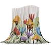 Blue Flower Watercolor Painting Throw Blanket Portable Soft Sofa Blanket Warm Flannel Blanket for Beds Sofa Couch King Full Size