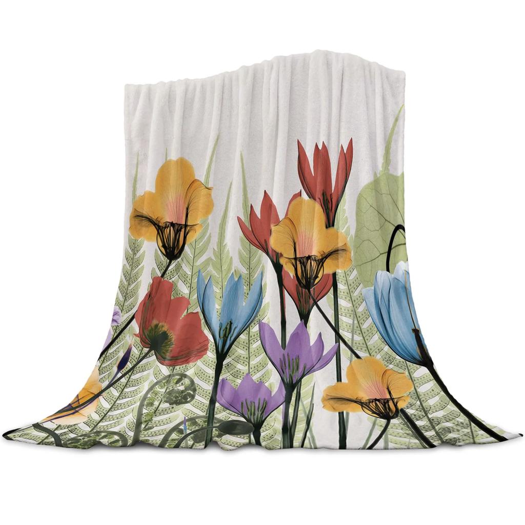 Blue Flower Watercolor Painting Throw Blanket Portable Soft Sofa Blanket Warm Flannel Blanket for Beds Sofa Couch King Full Size