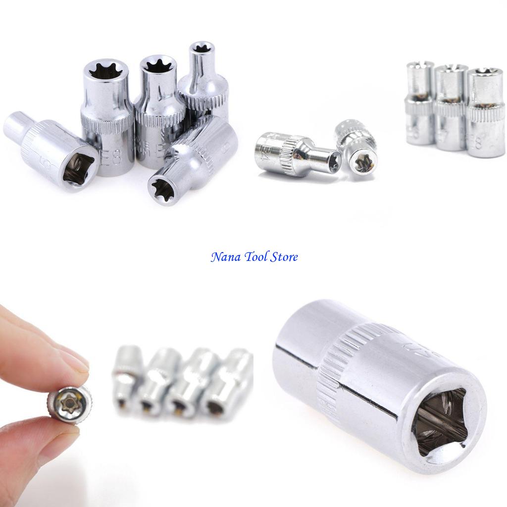

31GJ E-Socket Sockets 1/4 Inch Torx Star Female Bit E Socket E6 E7 Socket Set срібний