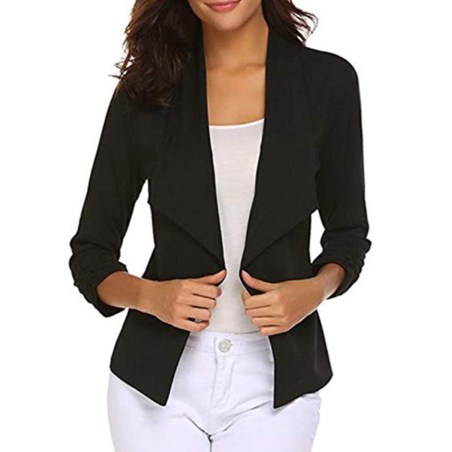 

Однотонная осенняя куртка с длинными рукавами, простой тонкий женский костюм-блазар S чёрный