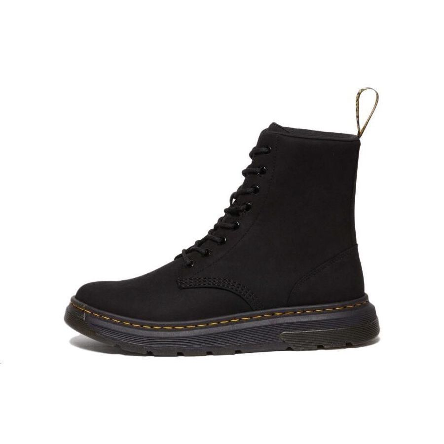 Dr. Martens Leather Round Toe Lace-Up Short Mid-Calf Boots Unisex Boots Black 31225001