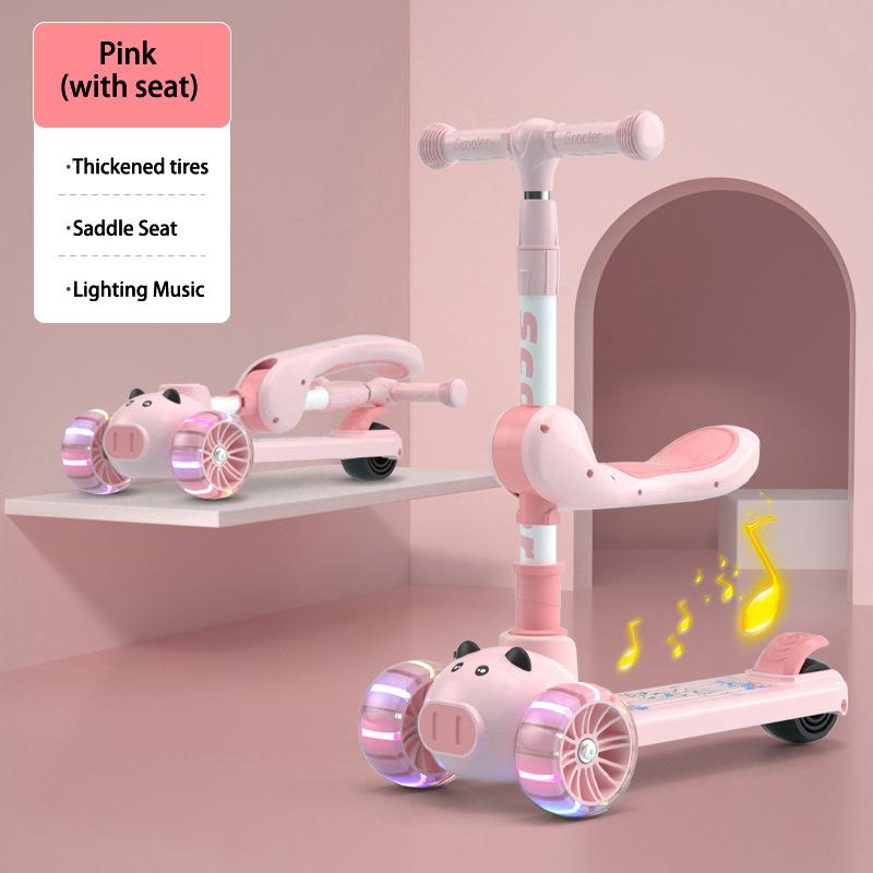 

Самокаты для ног, 3-колесный самокат, регулируемая высота, со световыми эффектами и музыкой, складной самокат, для детей, мальчиков, девочек розовый