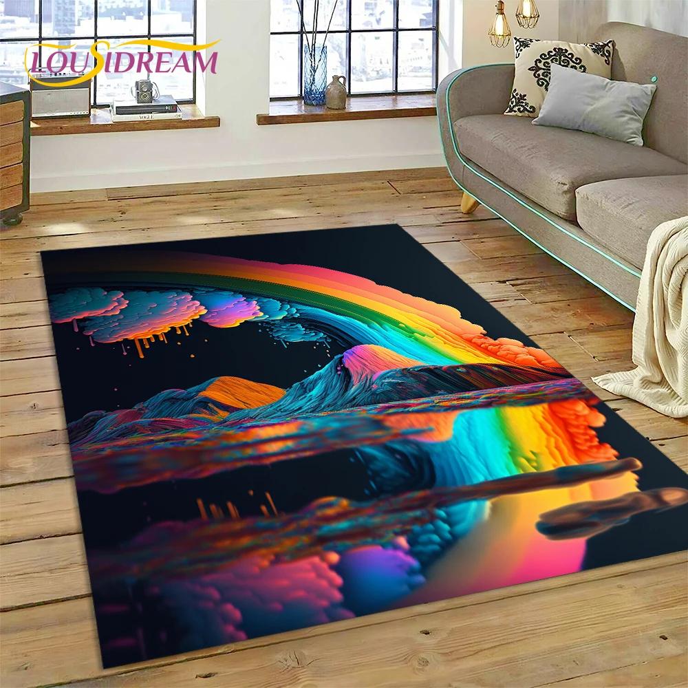 Rainbow Colour Illusion Cartoon Carpet Rug for Bedroom Living Room Home Sofa Decoration,Children Game Large Decor Floor Mat Gift