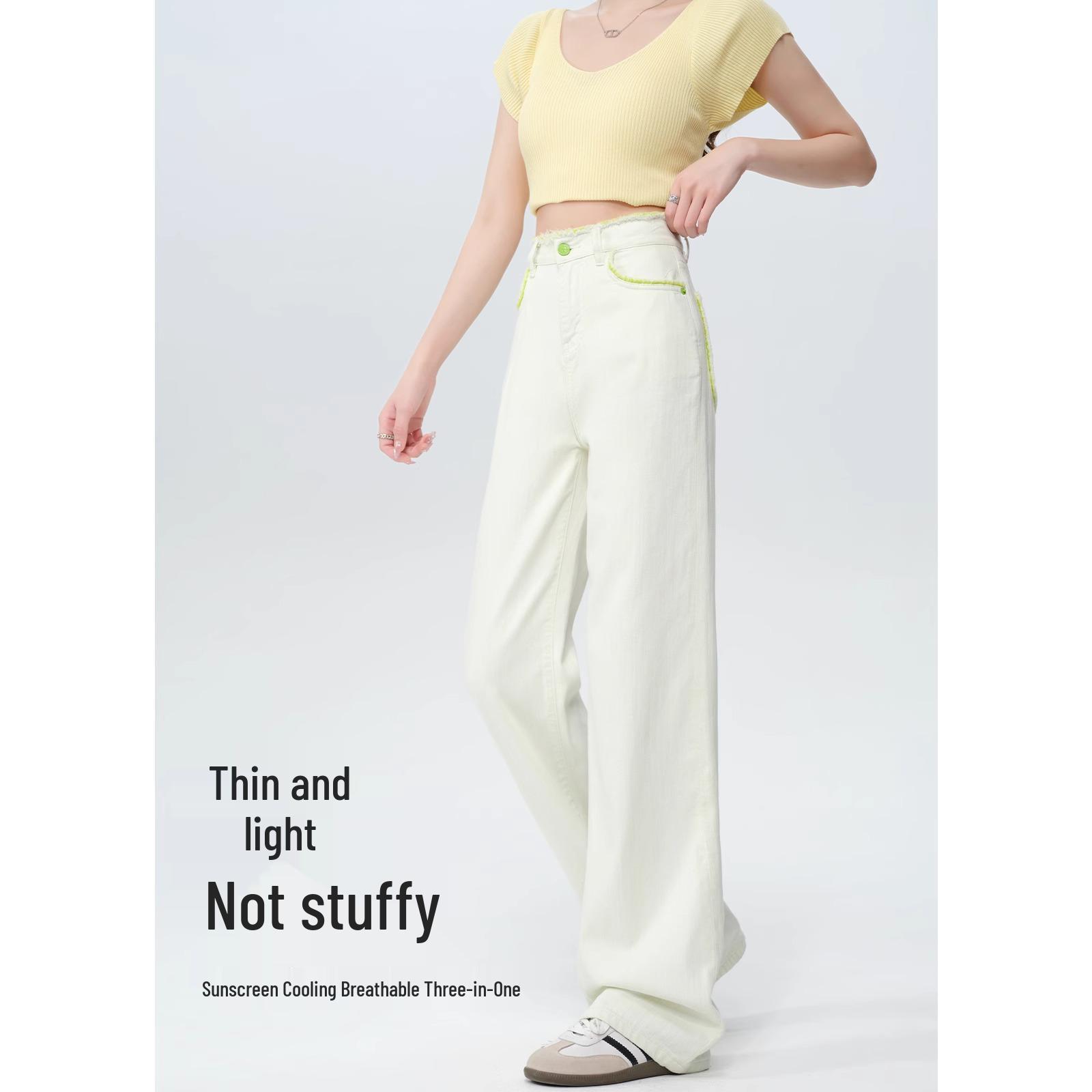 

Женские брюки из тенселя с высокой посадкой, белые, прямого кроя - Коллекция Лето 2025 26 (Weight 86-95 lbs)