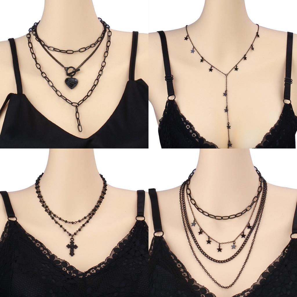 Geometric Multilayer Chain Necklace With Cross Pendant For Fashionable Unisex Wear