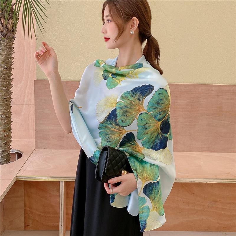 

Новый темпераментный шелковый шарф Ли парча гинкго билоба маленький прозрачный солнцезащитный платок для путешествий и отпуска шаль шарф имитация шелка 180*90cm