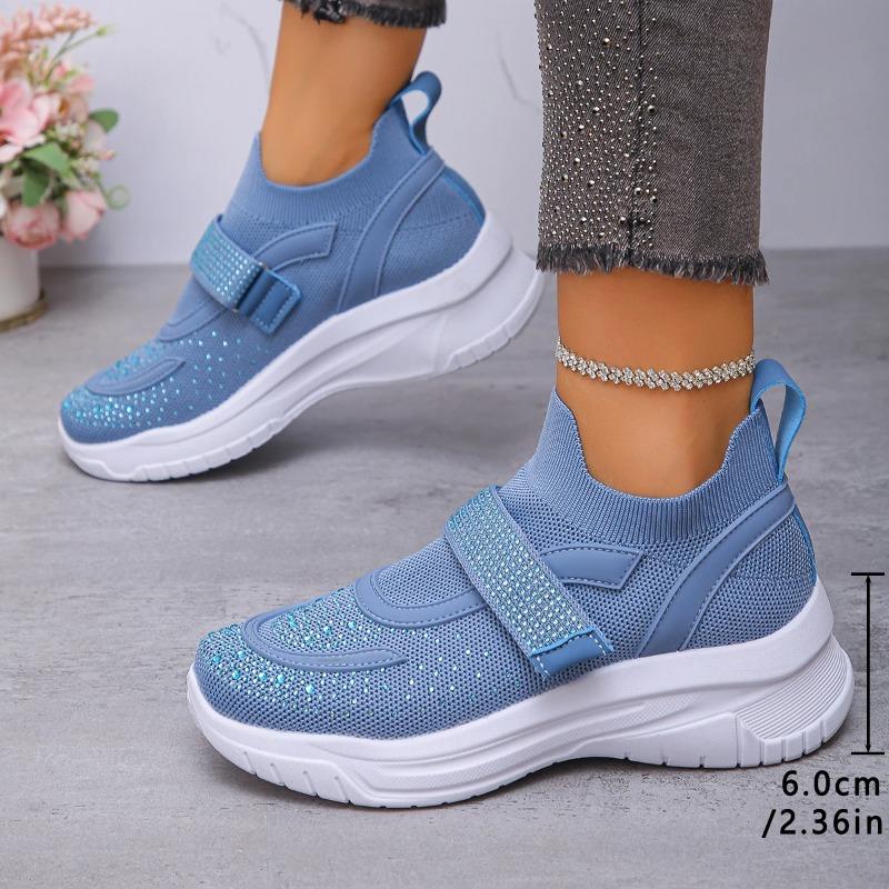 New Platform Lightweight Casual Rhinestone Deep Mouth Round Toe Breathable Single Shoes