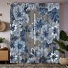 2Pcs Blue & White Floral Print High-Definition Digital Curtains - Double Fan Design, Semi-Transparent, Machine Washable Polyeste