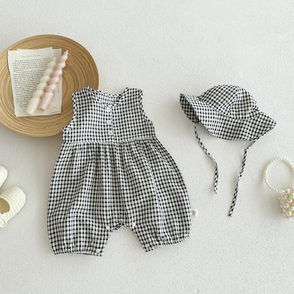 

Летний комбинезон без рукавов в цветочек и клетку для малышей девочек и мальчиков, 2025 90cm