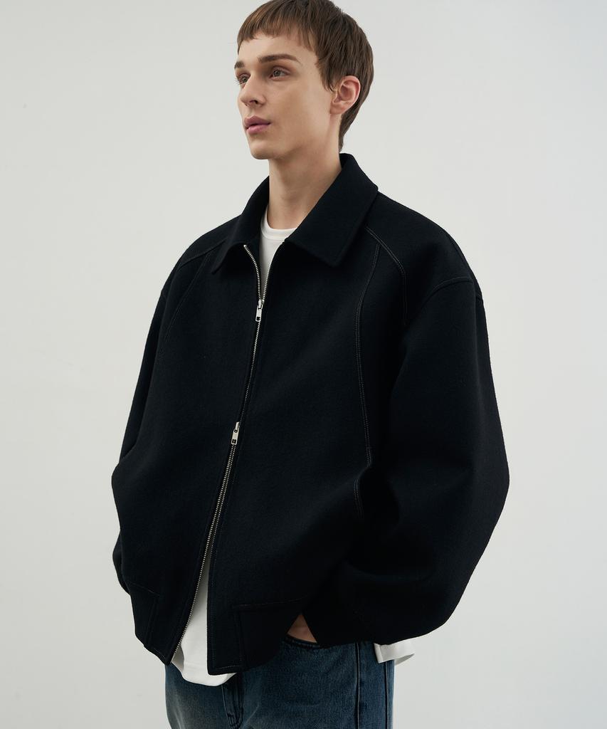 Draw Fit Wool Stadium Line Zip-Up Jacket [Black]