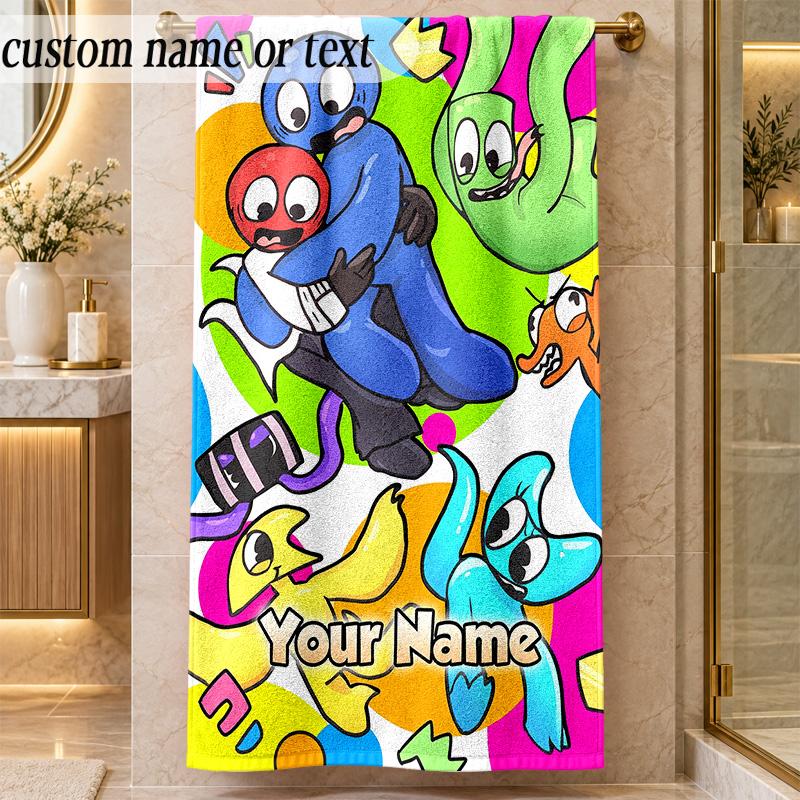Beach TowelRainbow Friends Custom Name Text Personalized Soft Towel for Beach Pool Indoor Home Decor Gift