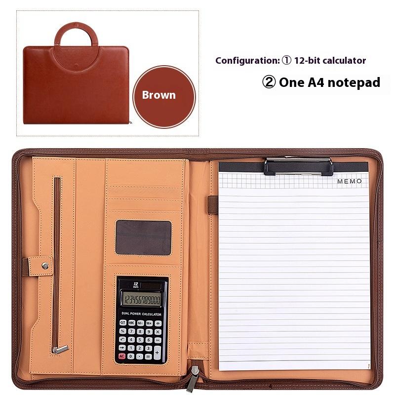 A4 Pu Leather Business Padfolio Organizer Vintage Binder Business Manager Document Pads Office File Folder With Calculator