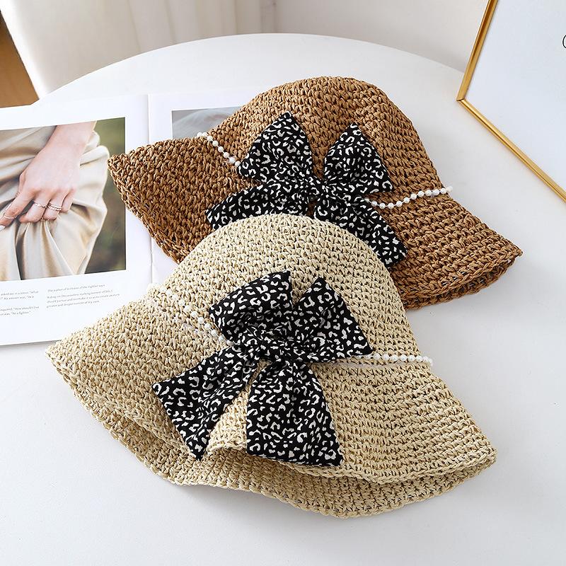 Spring Vacation Bow Spotted Straw Hat Women's New Sunshade Beach Hat