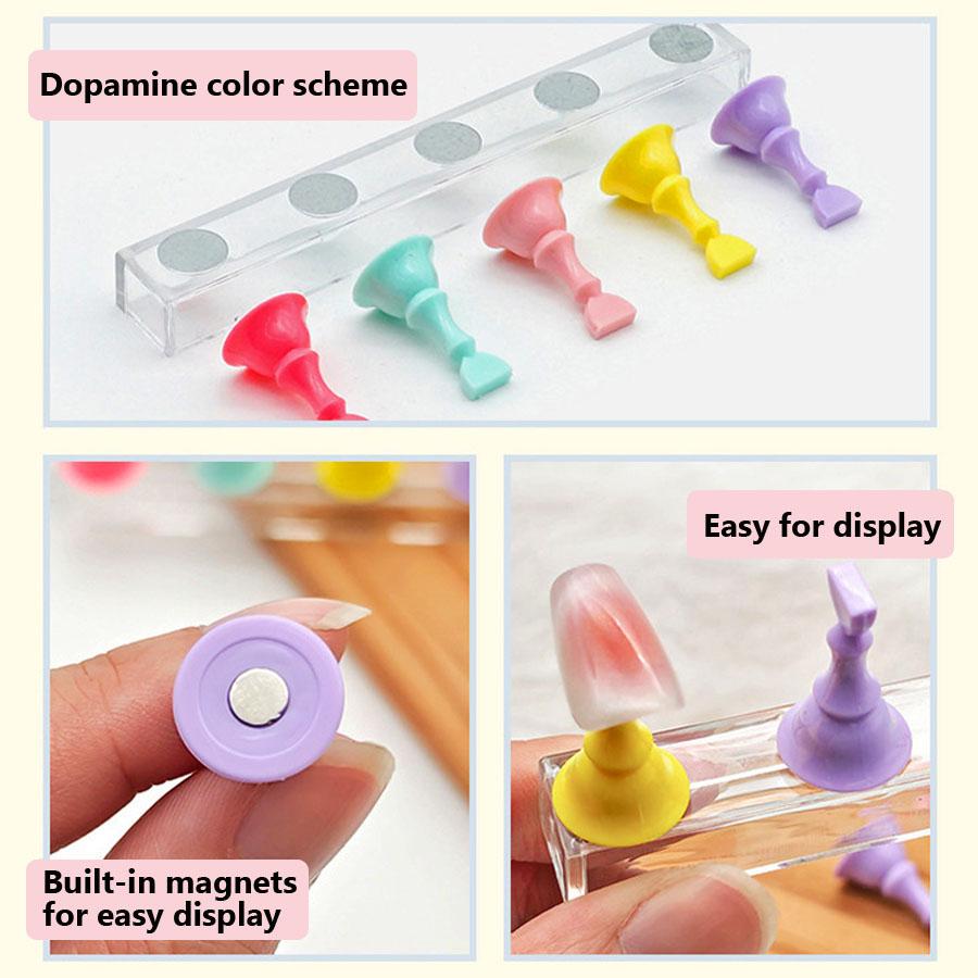 Magnetic Neon Color Nail Art Practice Base Nail Tips Holder Set for Press-on Nails Display Salon and Home Use