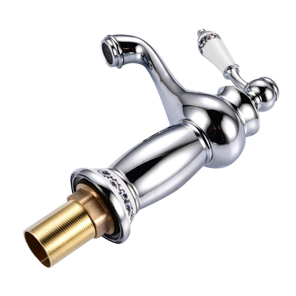 Ceramic Antique Brass Faucet Single Handle Blue White Porcelain Long Neck Faucet Durable Mixer Sink