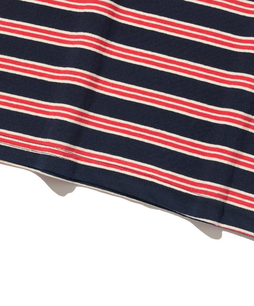 TAILOR STUDIO Minimal Logo Stripe Short Sleeve T-Shirt (Navy/Red)