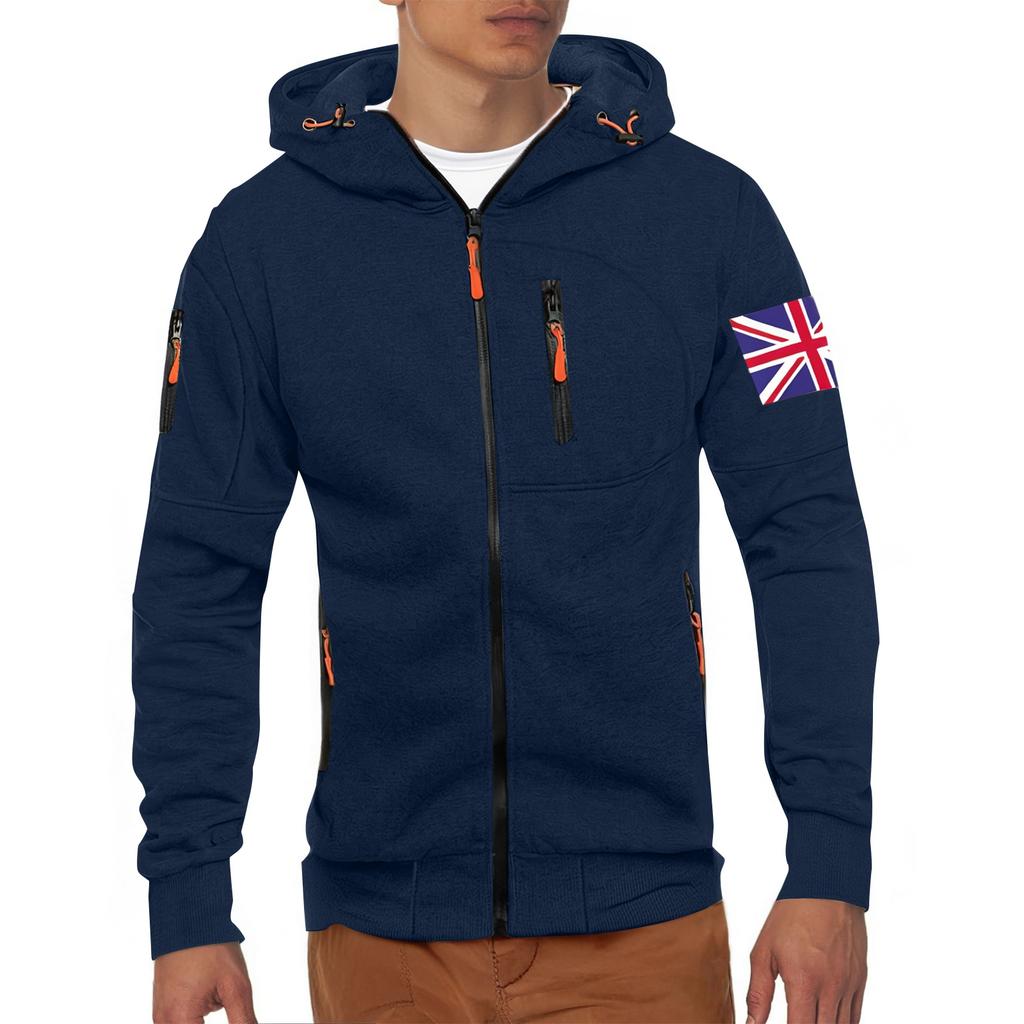 Men's Hoodie With Zipper And Multiple Pockets Pullover