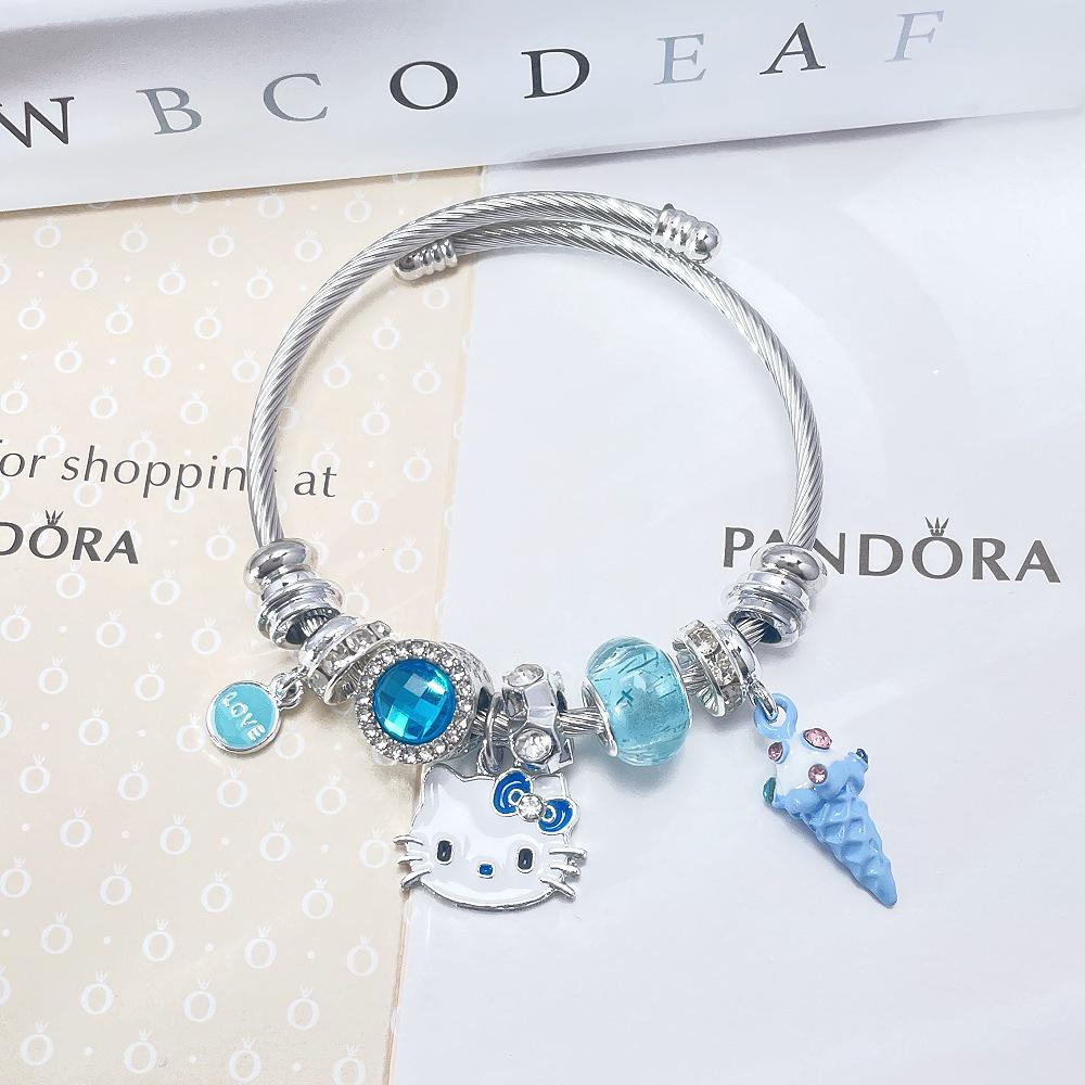Hello Kitty Rosa Pandora Armband - Niedliches Cartoon-Katzen-Charme-Bügelarmband Schmuck