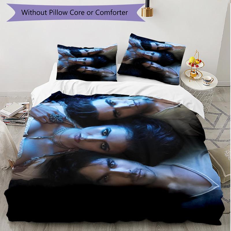 3pcs Duvet Cover Set (1*Duvet Cover + 2*Pillowcase, Without Core), The Vampire Diaries Print Soft All‑Season Bedding Set, Home Bedroom Decor Gift