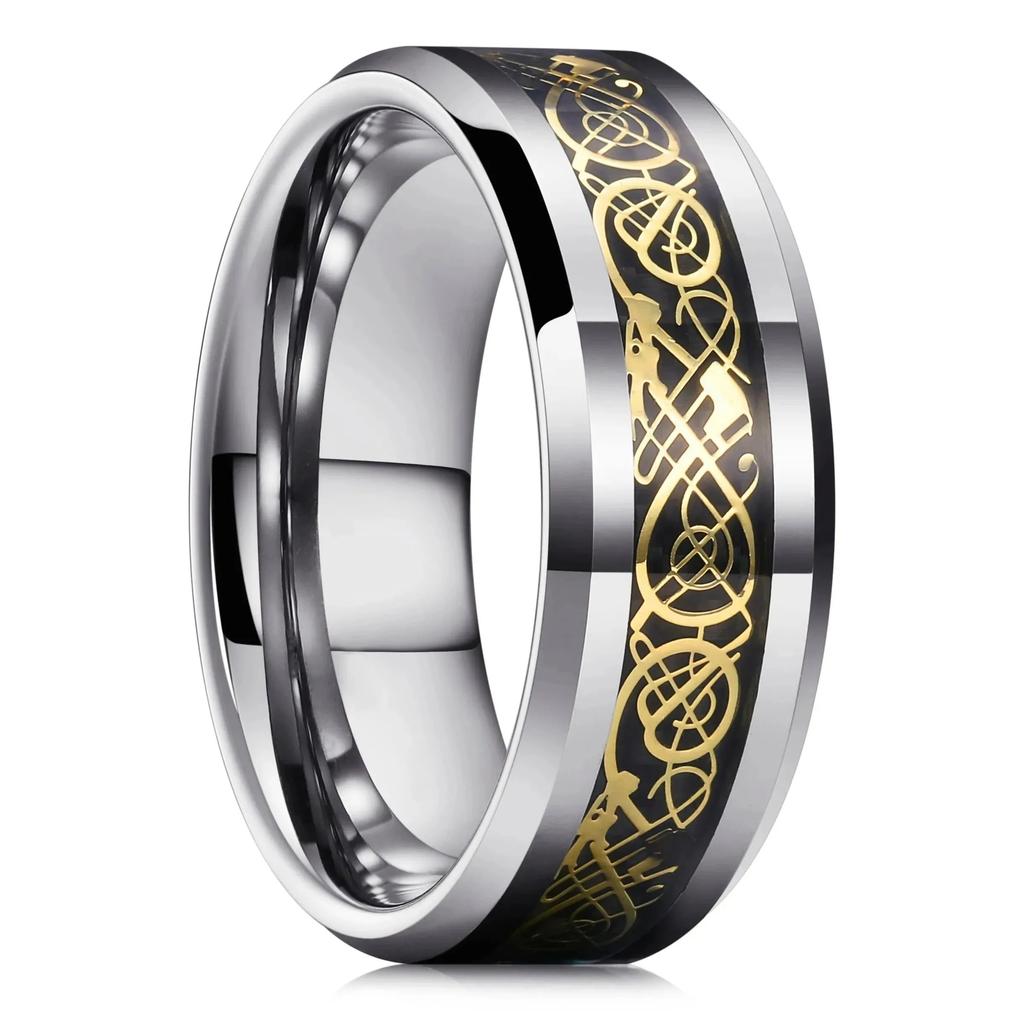 Fashion Men Titanium Stainless Steel Celtic Dragon Rings Inlay Purple Carbon Fiber Rings For Men Wedding Jewelry Drop Shipping
