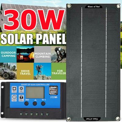 Panel słoneczny 30W Podwójne wyjście USB Ogniwa słoneczne Panel słoneczny polikrystaliczny Kontroler 10/20/30/40/50A/60A do ładowarki akumulatorów 12V/24V
